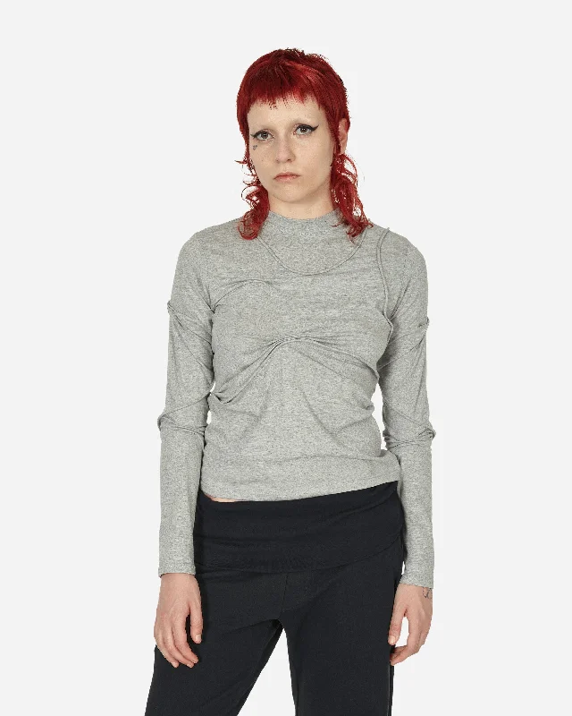 Women's Blouse with Keyhole CollarPleated Longsleeve Top Grey