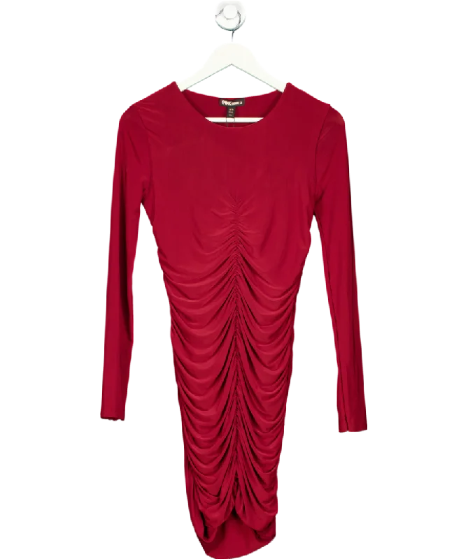 Women's Georgian Wool SweatersPink Vanilla Red Long Sleeve Ruched Dress UK 10