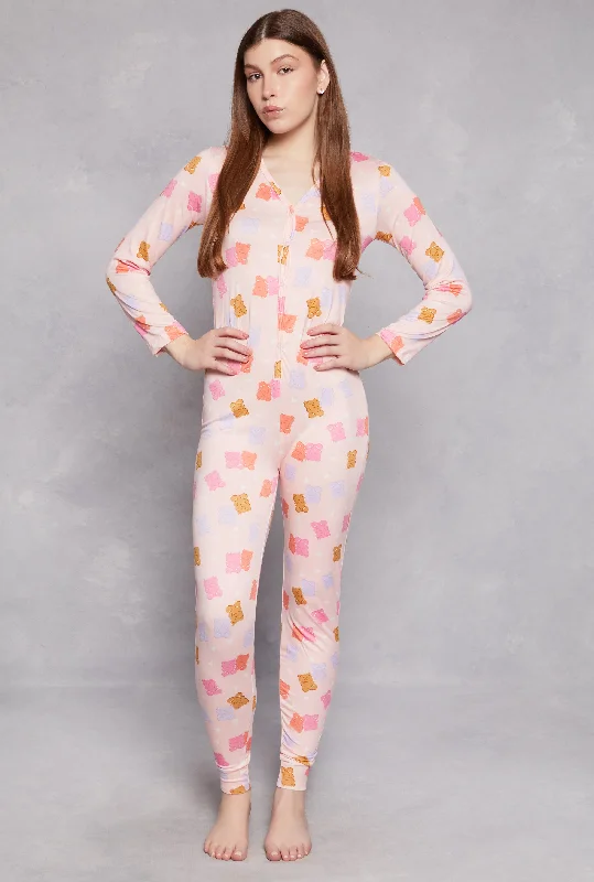 women's pajamas with a touch of luxuryTeddy Print Button Front Pajama Onesie