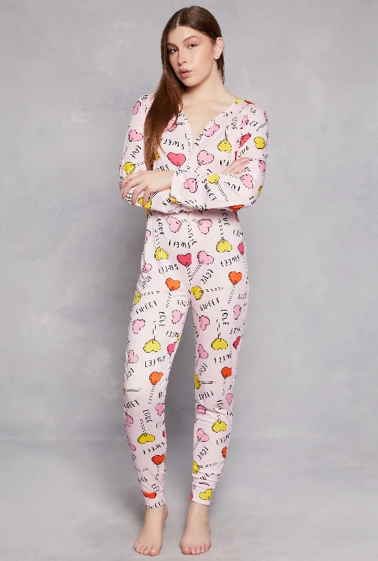 women's pajamas with a timeless appealSweet Love Lollipop Graphic Pajama Onesie