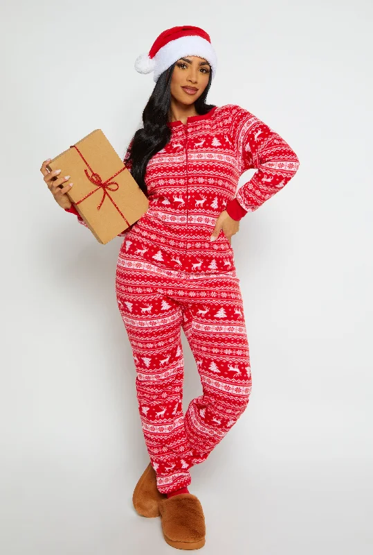 women's pajamas for all-night comfortWomens Matching Santa Fair Isle Onesie Family Pajamas