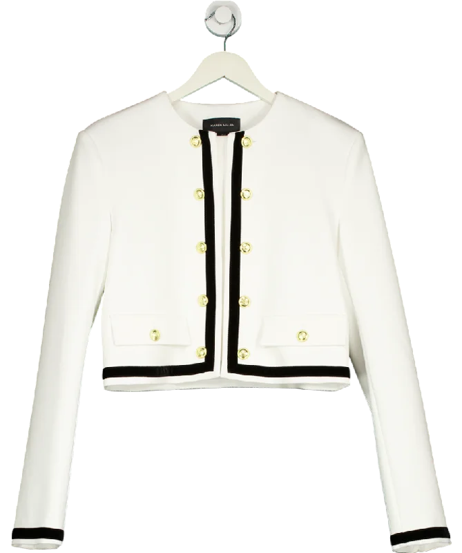 Women's Square Collar SweatersKaren Millen White Tall Compact Stretch Velvet Contrast Collarless Sleeveless Jacket UK 10