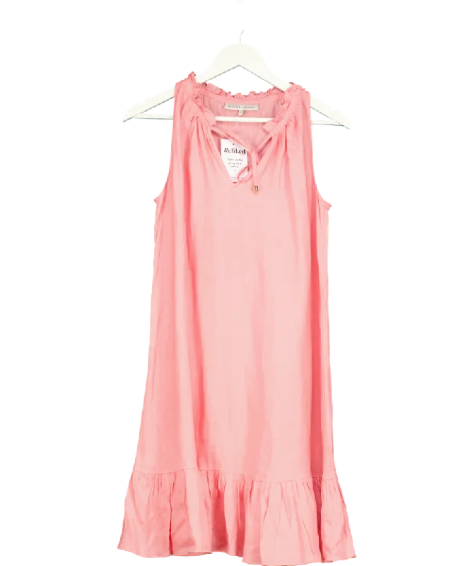 Women's Boat Collar SweatersHeidi Klein Pink Ruffle Mini Dress 100% Linen UK S