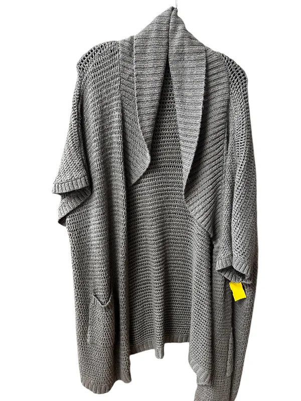 Women's Rounded Collar SweatersSweater Cardigan By Ava & Viv In Grey, Size: 22