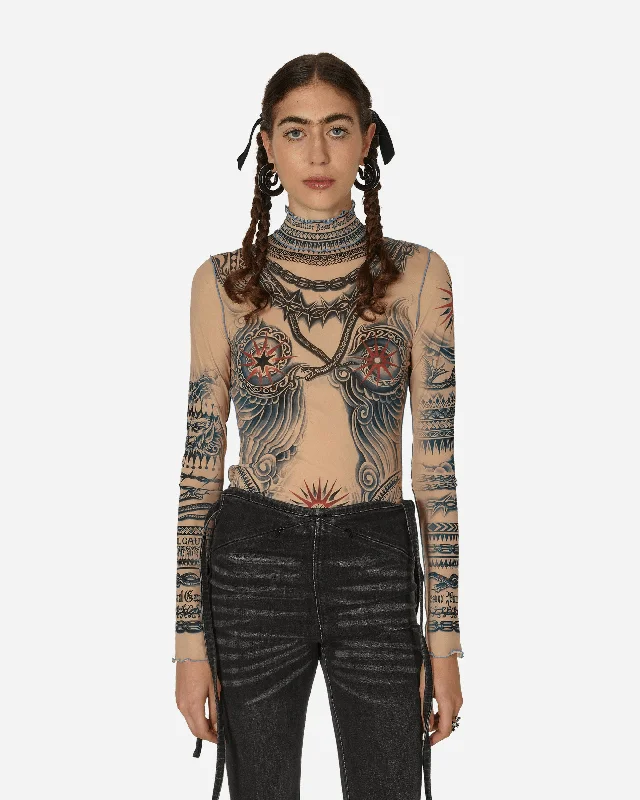 Women's Blouse with Straight HemSun Tattoo Top Nude