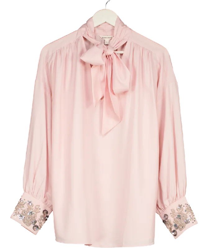 Women's U-Shaped Collar SweatersMonsoon Pink Ann Pussybow Embellished Blouse UK L