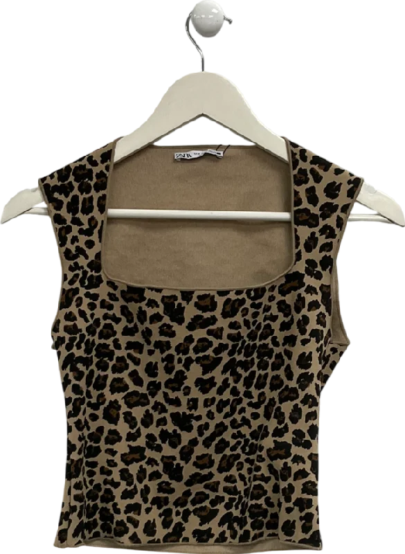 Women's Wide Collar SweatersZARA Brown Leopard Print Top UK M