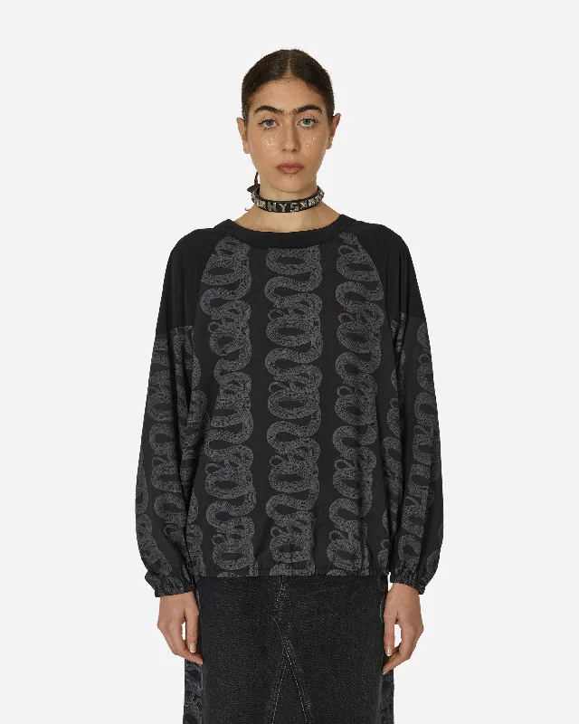 Women's Blouse with SleevelessSnake Loop Pattern Longsleeve Top Black