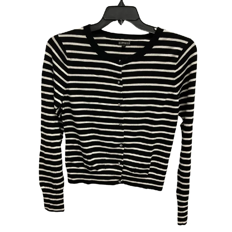 Women's Aran Knit SweatersCardigan By Express In Black & White, Size: L