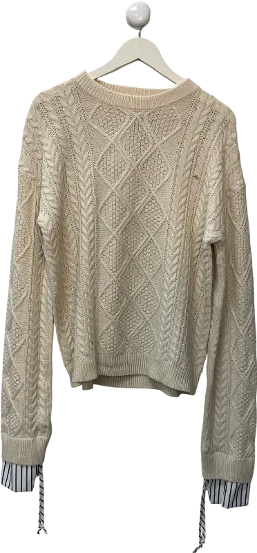 Women's High Collar SweatersMissguided Cream Cable Stripe Shirt Contrast Knit Jumper UK 8