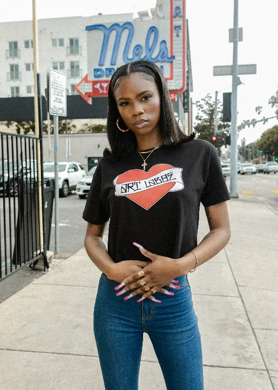 Women's Blouse with Wide CollarArt L Cropped Tee Black