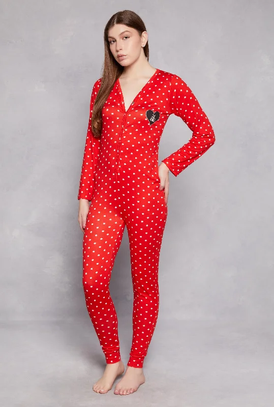 women's pajamas for lounging around the houseSoft Knit Polka Dot Love Yourself Pajama Onesie