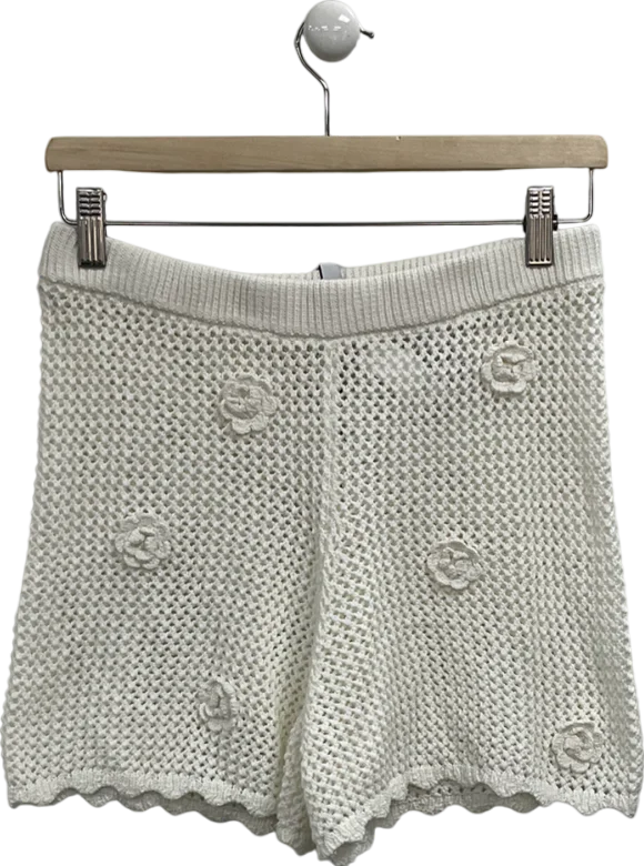 Women's Straight Hem SweatersStradivarius White Open Crochet Shorts With Flower Detail UK M