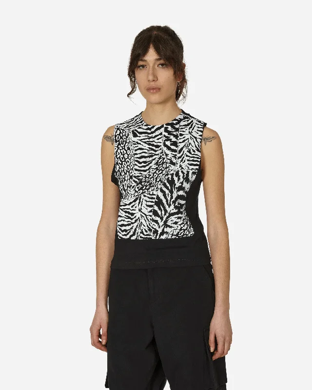 Women's Blouse with BeltAnimal Screen Vest Black