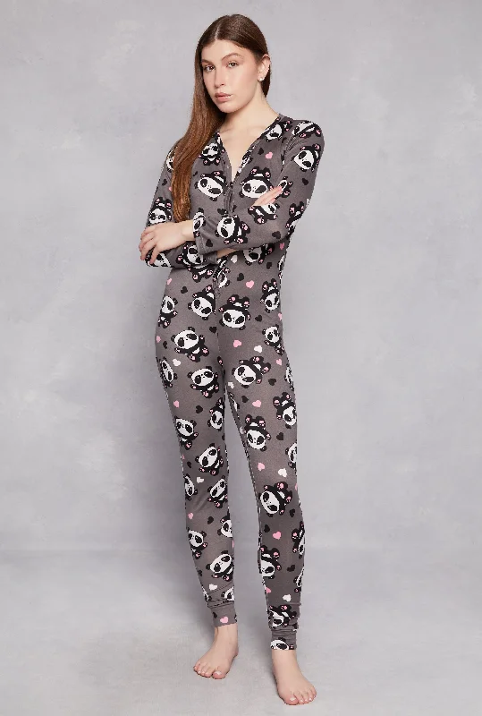 women's pajamas with a whimsical charmPanda Graphic V Neck Pajama Onesie