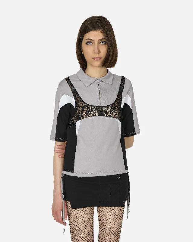 Women's Blouse with U-Shaped CollarPlug Lace Polo Grey