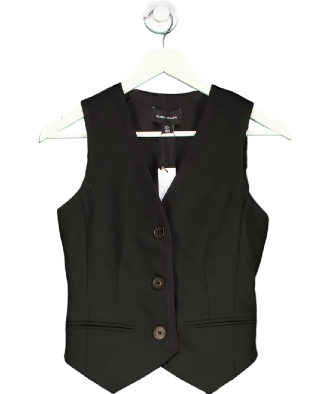 Women's Collarless Design SweatersKaren Millen Black Clean Tailored Grosgrain Tipped Waistcoat UK 6