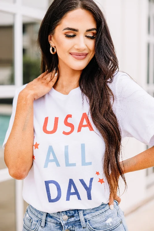 Women's Minimalist ShortsUSA All Day White Graphic Tee