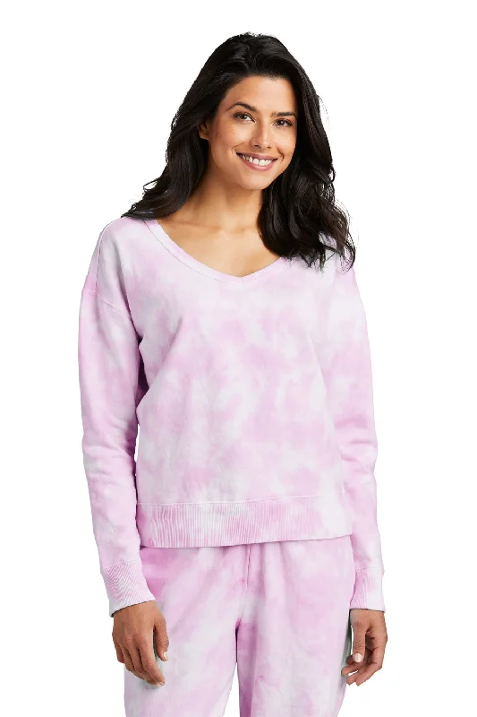 Women's Hooded Sweatshirts with Side PocketsPort & Company Womens Beach Wash Tie Dye V-Neck Sweatshirt - Cerise Pink