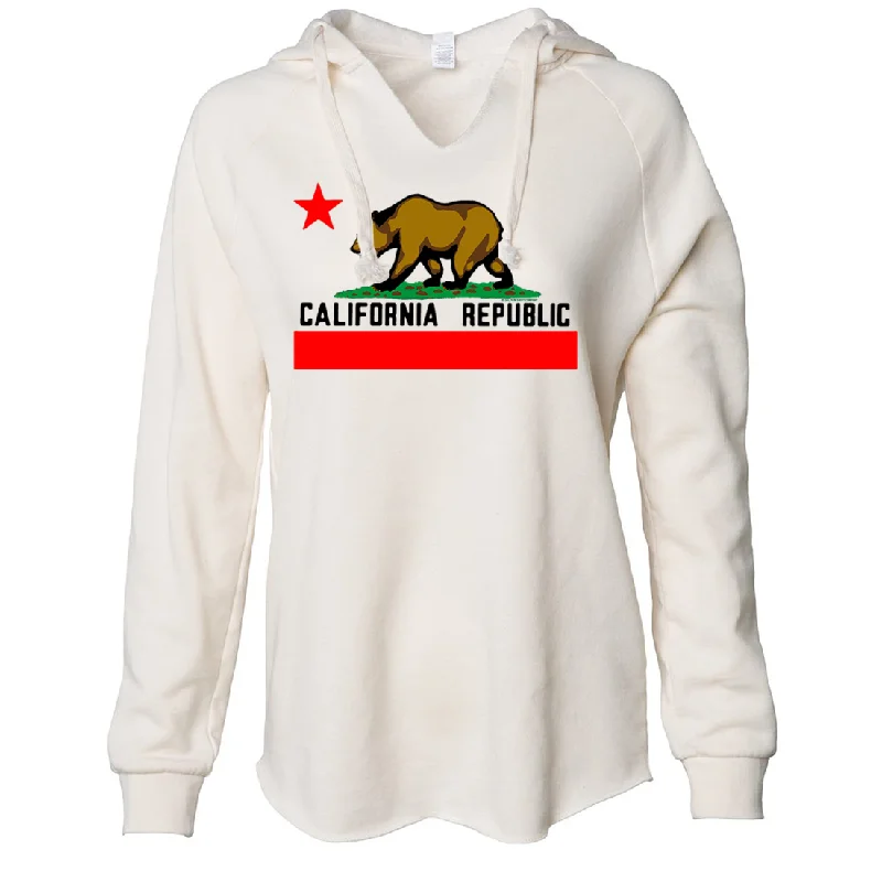 Women's Hooded Sweatshirts with Wool LiningCalifornia Republic Borderless Bear Flag Black Text Women's Soft Hooded Pullover