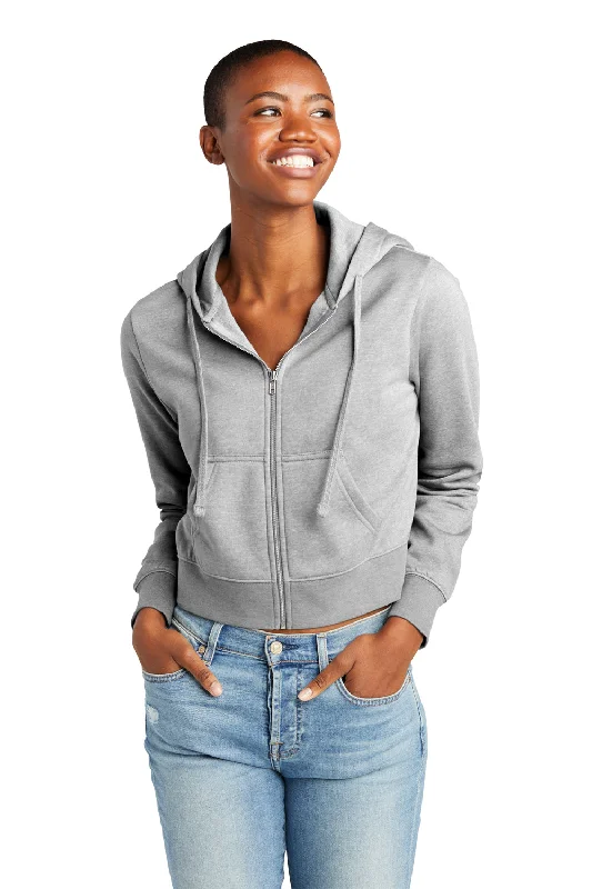 Women's Hooded Sweatshirts with Fitted WaistDistrict Womens V.I.T. Fleece Full Zip Hooded Sweatshirt Hoodie w/ Pockets - Heather Light Grey