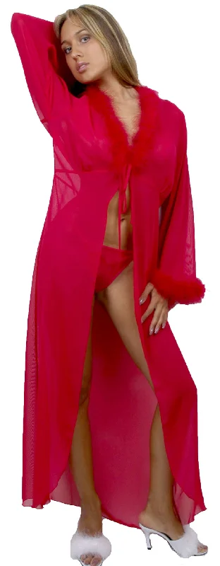 high-quality women's pajama setsWomen's Chiffon Maribou Sexy Long Robe set  #3006