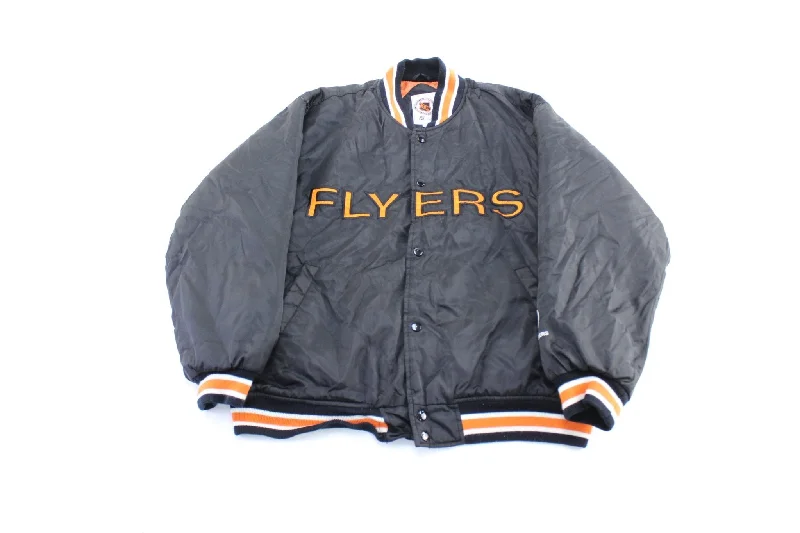 Women's Coats with Fur Trimmed BeltNHL Philadelphia Flyers Embroidered Hockey Jacket