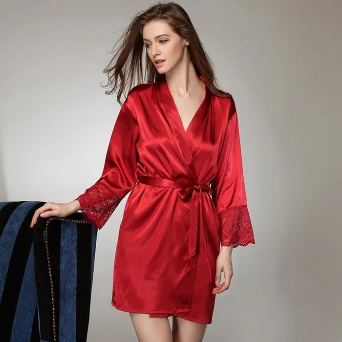 women's pajamas with a touch of elegance and sophisticationStylish Robe with Lace Cuffs