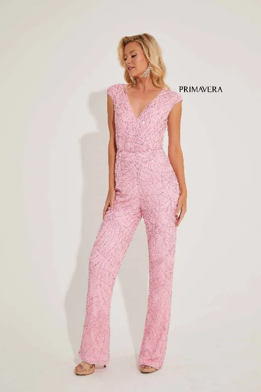 Women's Jumpsuits with U-Shaped CollarPrimavera Couture 4275 Sequin Beaded Formal Jumpsuit