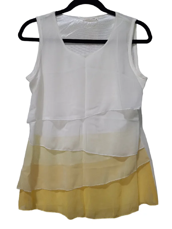 Women's Blouse with LaceWhite & Yellow Blouse Sleeveless Clothes Mentor, Size Xl