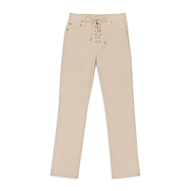 Women's ChinosCALLIPYGIAN STRETCH CURDUROY OFF-WHITE LACE-UP JEANS