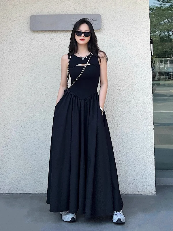 Women's Rounded Hem SkirtsBlack sleeveless dress for women black skirt      S3459