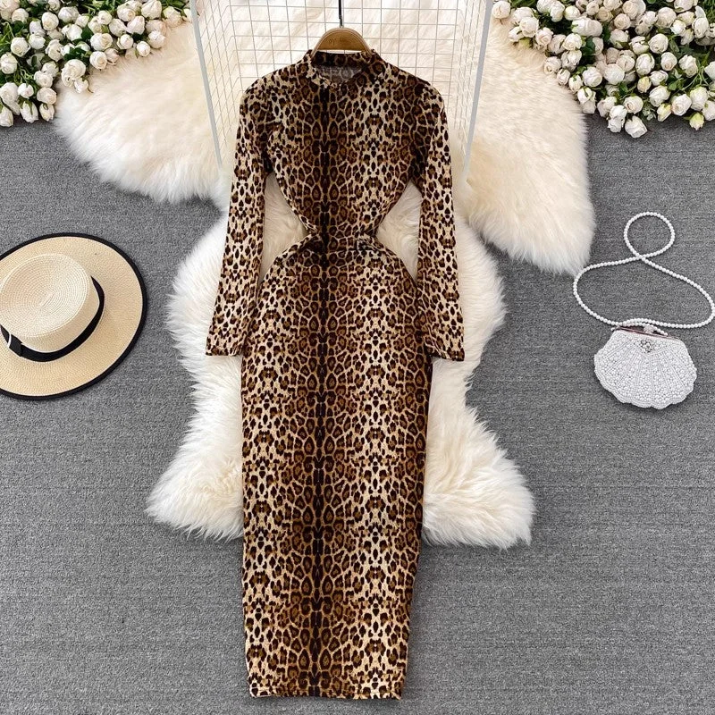 Women's Wrap Skirtssexy leopard print for women long-sleeved long skirt     S3888