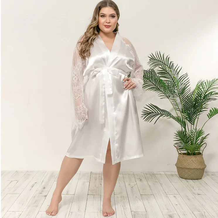 plus-size women's pajama pantsPlus Faux Silk and Lace Long Sleeve Elegant Robe