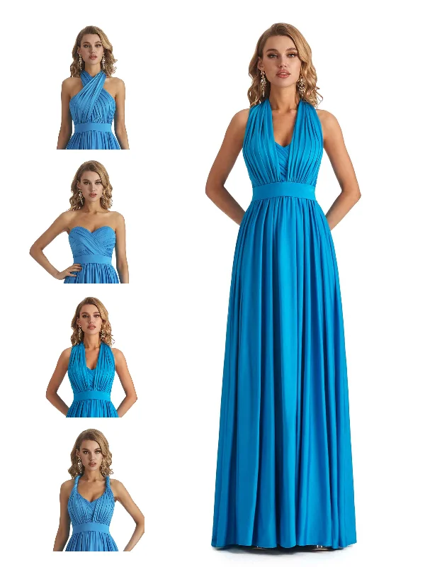 Women's Mandarin Collar DressesConvertible A-line Stretchy Jersey Maxi Long Formal Wedding Guest Dresses