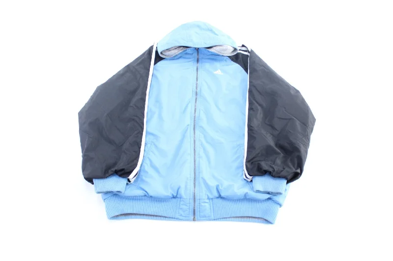 Women's Winter CoatsYouth Adidas Embroidered Logo Blue & Grey Reversible Hooded Jacket