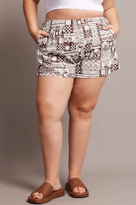 Women's Chic ShortsBeige Abstract Relaxed Shorts High Rise