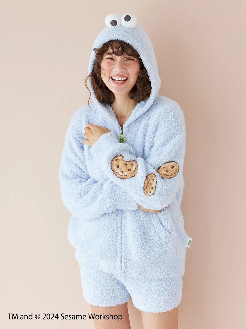 Women's Hooded Sweatshirts with Ribbed Lining【SESAME STREET】Cookie Monster Hoodie and Shorts Set