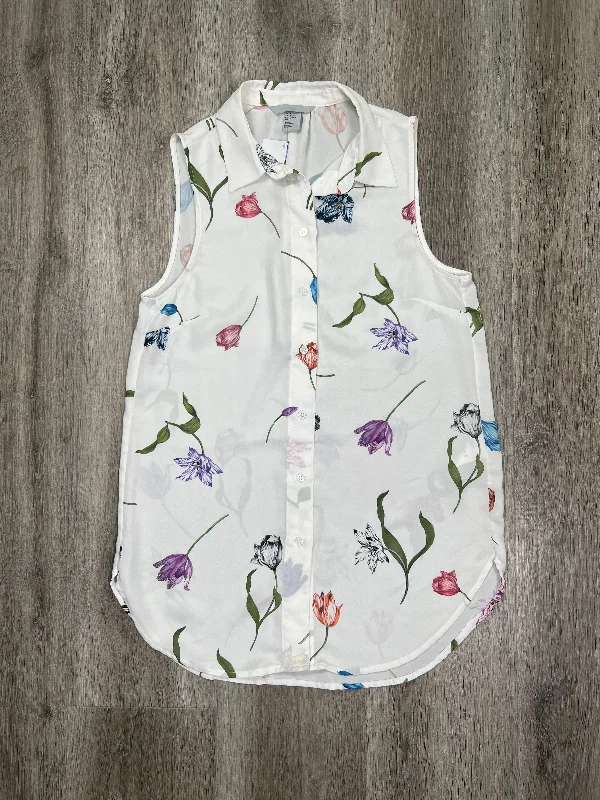 Women's Blouse with Shirt CollarFloral Print Blouse Sleeveless H&m, Size S