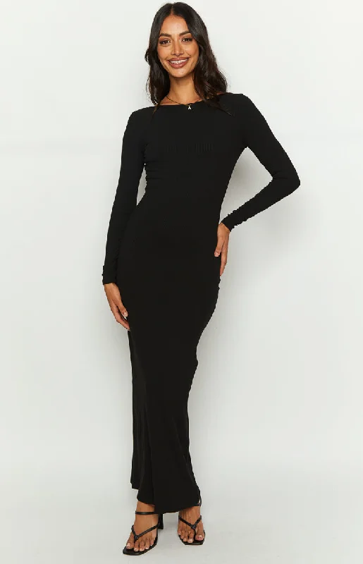 Women's Shawl Collar DressesRomilly Black Long Sleeve Maxi Dress