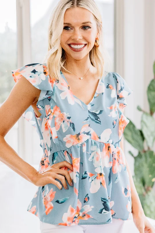 Women's Drawstring ShortsWhat A Lovely Day Light Blue Floral Blouse