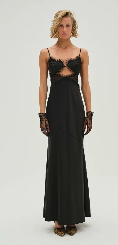 Women's Long-Sleeve DressesVal Black Satin Maxi Dress by for Love and Lemons