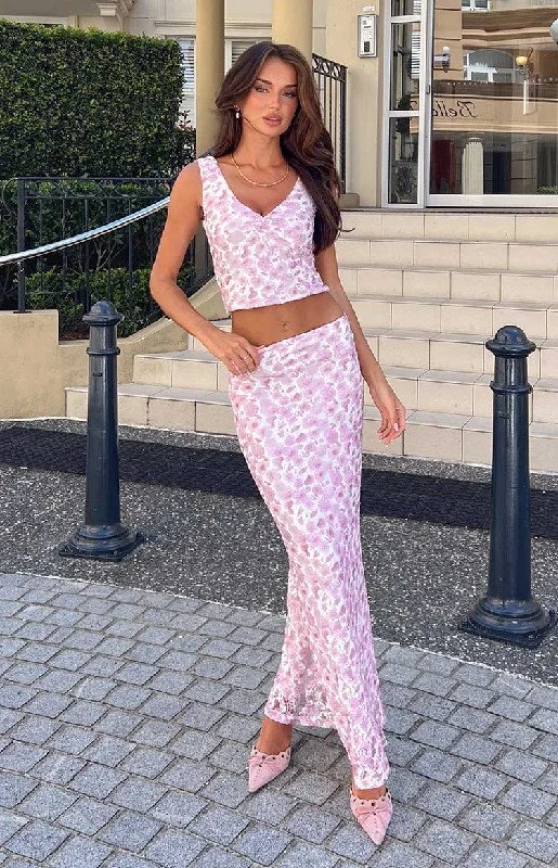 Women's Shirt Collar DressesPeony Paradise Pink Lace Maxi Skirt