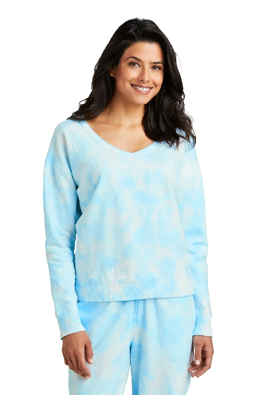 Women's Hooded CardiganPort & Company Womens Beach Wash Tie Dye V-Neck Sweatshirt - Glacier Blue