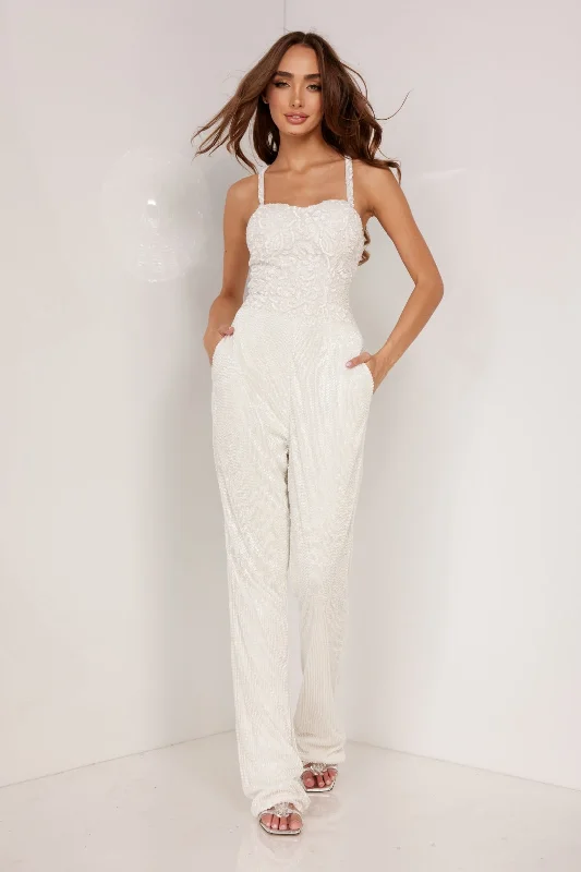 Women's Jumpsuits with Notched CollarAleta 1098 Sequin Long Formal Prom Beaded Jumpsuit