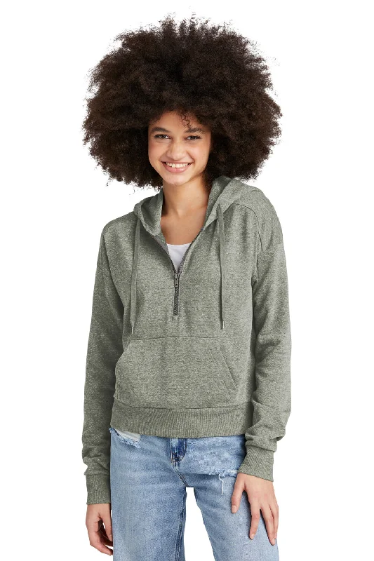 Women's Hooded Sweatshirts with Modal LiningDistrict Womens Perfect Tri Fleece 1/4 Zip Hooded Sweatshirt Hoodie w/ Pouch Pocket - Grey Frost