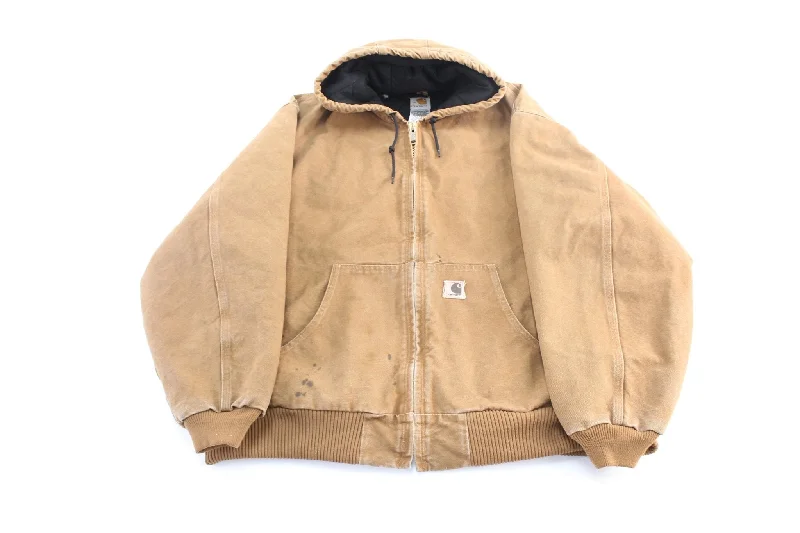 Women's Coats with Fur LiningCarhartt Logo Patch Tan Hooded Zip Up Jacket