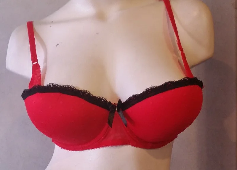 plus-size longline bra for tummy controlElegant Red Push-Up Bra with Lace Overlay Size 34D