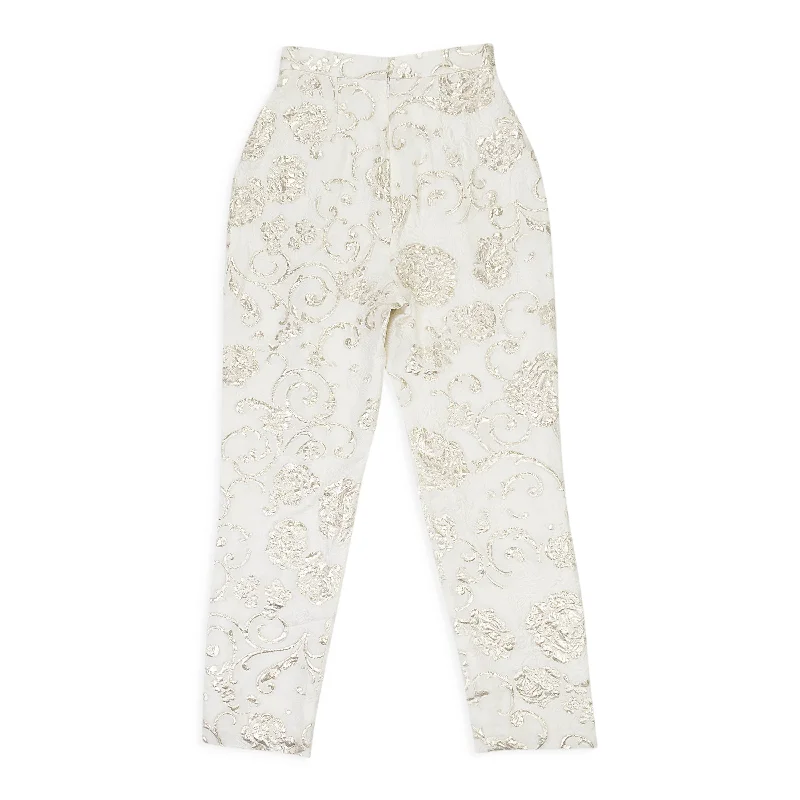 Women's Jodhpurs with Rounded CollarJACQUARD FLORAL CREAM TROUSERS