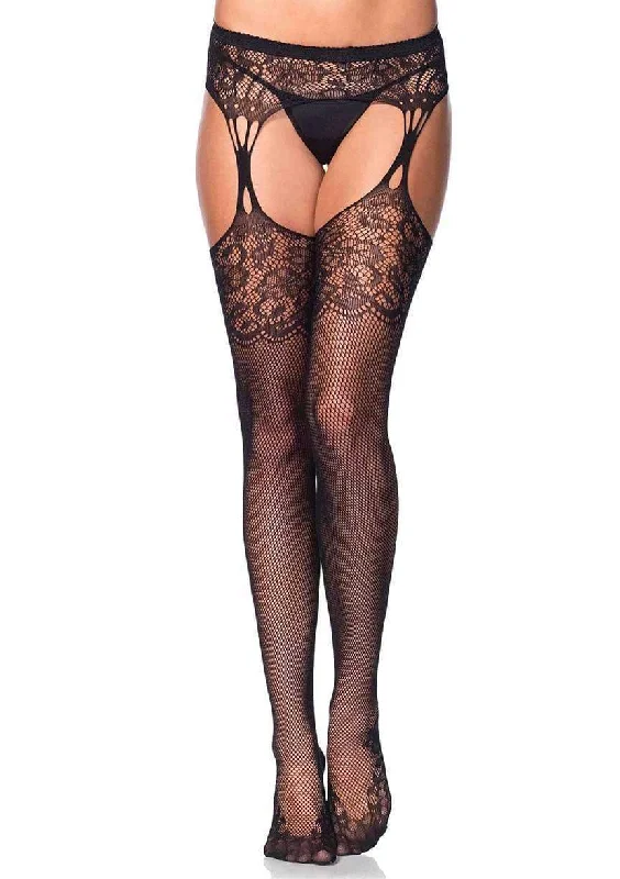 convertible plunge braIris Fishnet With Garter - One Size - Black